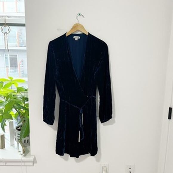 Whistles Dark Blue Velvet Wrap Mini Dress Size 12 - Picture 1 of 10